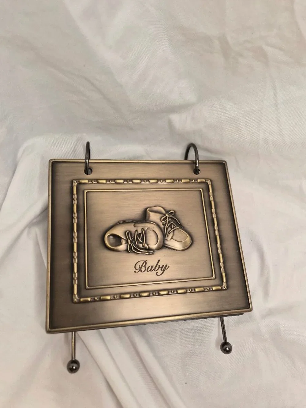 Vintage Y2K 2002 Burnes of Boston Bronze Baby Photo Album Desktop Display Stand